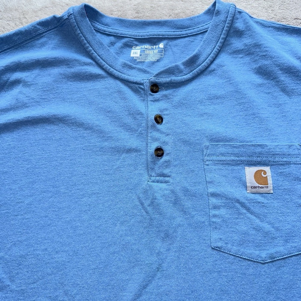 Carhartt K84 Men's 3XL Blue Loose Fit SS Heavyweight Henley Pocket Work Shirt - Picture 4 of 10